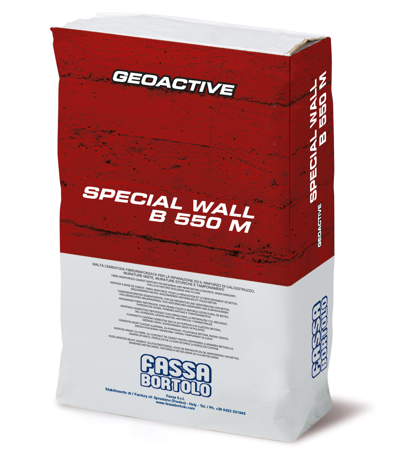 SPECIAL WALL B 550 M: One-component thixotropic, fibre-reinforced cement spray mortar with controlled shrinkage, containing sulphate-resistant cement, for repairing and reinforcing concrete and mixed masonry structures, walls in historic buildings and filling